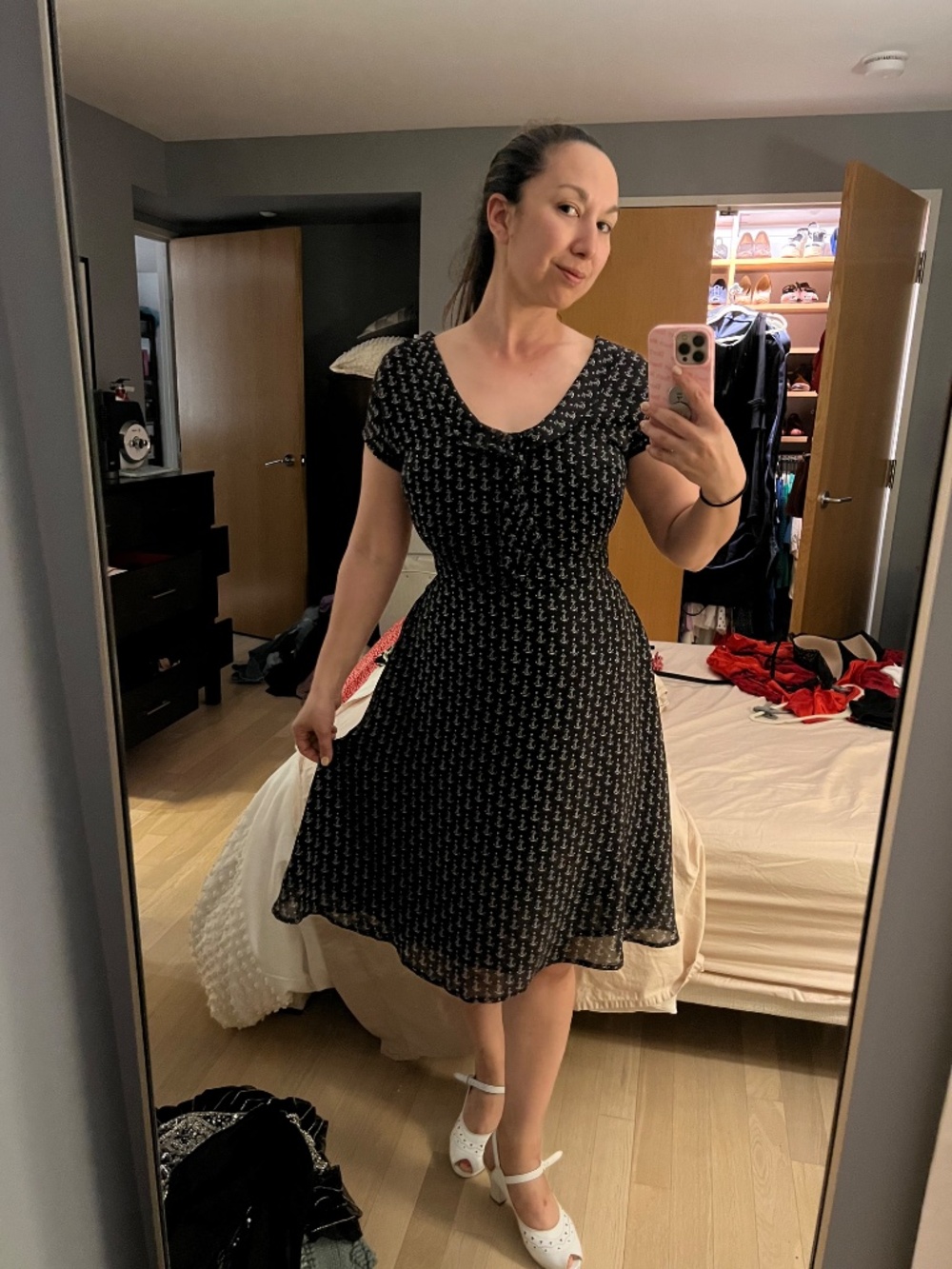 Bettie Page by Tatyana Black Printed Cap Sleeve Dress with anchors